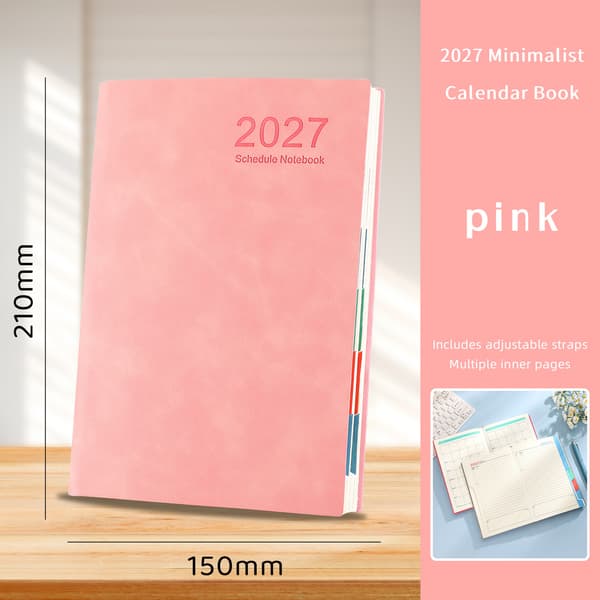 2027 A5 engelsk version planlægger, én side per dag for hele året, pink.