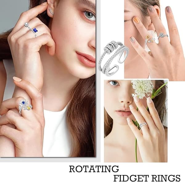 6 stk Fidget angstringe Justerbare ringe sæt Justerbare ringe Fidget ringe Dameperlearmbånd, Stabelbare XL