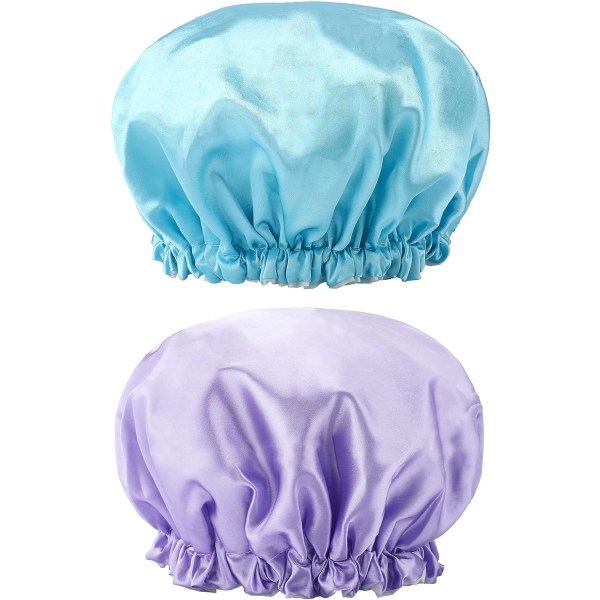 2PCS Shower Cap Bath Cap Waterproof Shower Cap Elastic Waterproof Shower Caps for Ladies Spa Salon Purple + Dark Blue