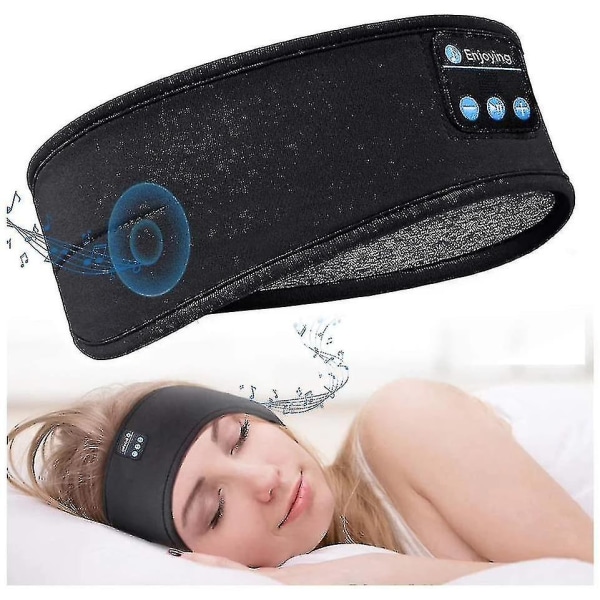 3 i 1 Bluetooth sovehodetelefoner Sportshodebånd Tynt Myk Elastisk Komfortabel trådløs musikkhodetelefoner Sidesovende øyemaske Ivb Black