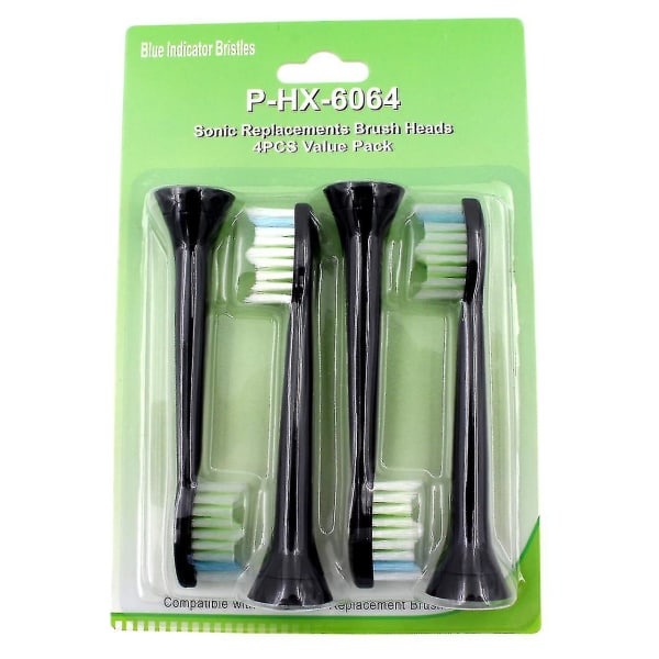 4-pakning for Philips Sonicare-kompatibelt tannbørstehode Diamondclean Black