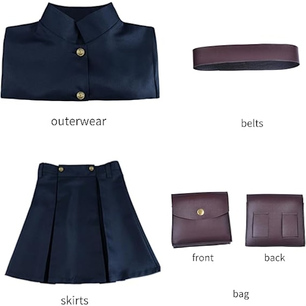 Anime Nobara Kugisaki Cosplay Kostyme, Zenin Maki Uniform Skjørt Frakk Uniform Kostyme Sett Karneval Fest Antrekk Black XL