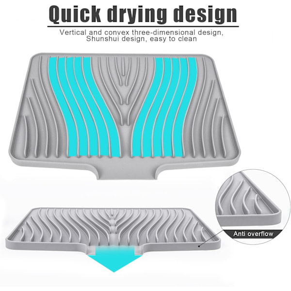 Silikone opvaskemåtte, vaskemåtte til køkkenvask, skridsikker køkkenbakke, høj temperaturbestandig opvaskeunderlag til opvask, 40 x 33 x 1,5 cm grå