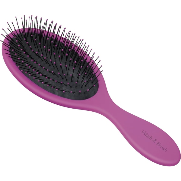 Vask/børste hårbørste med pink/sort blødt håndtag