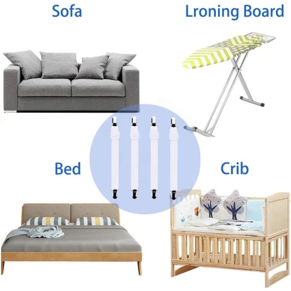 4 stk (60cm til 200cm) Lakenstrekker Justerbar Laken, Strammer, Passer til Alle Senger og Madrasser, Hvit