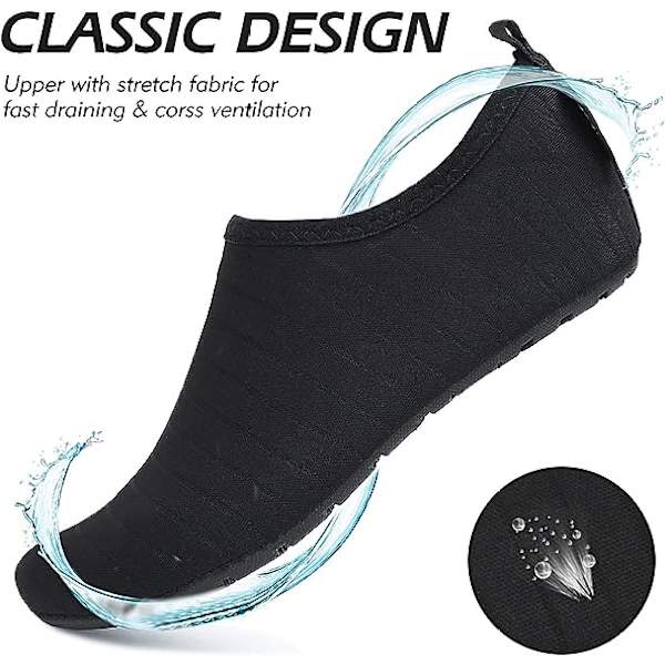 Herr och Dam Strandsko, Unisex Vattenskor Aqua Sockor Snabbtorkande Sim- och Vattenstrandsbadskor, Svart, 36-37EU