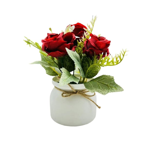 Skandinaavistyylinen ruukkukasvi, kolme ruusua, pienet sorvatut reunukset ruukkubonsai Elämänmukaiset simulaatiokasvit kodin sisustukseen Red