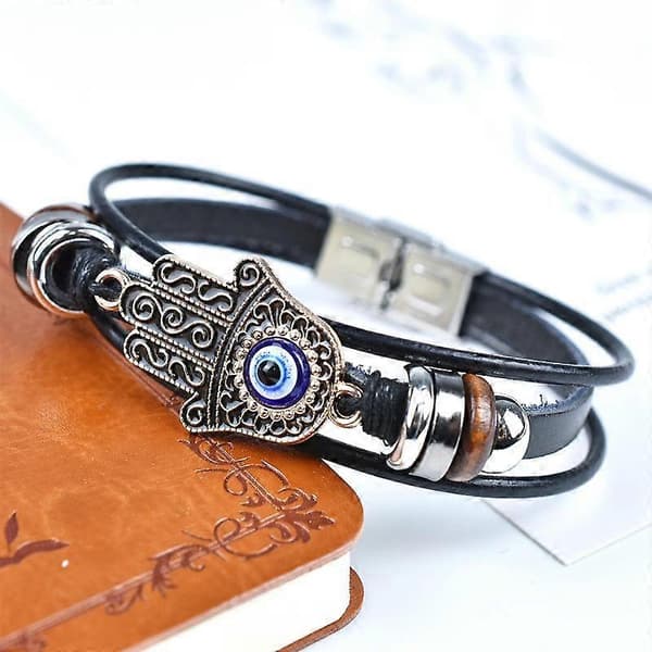 Mode Palm Devil's Eye Ægte Læder Armbånd Til Kvinder Mænd Smykker Tilbehør Gave