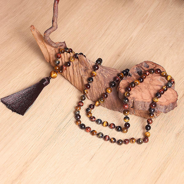 2024,108 Mala Pärlhalsband, 8mm Natursten Tibetanska Böner Pärlor, Yoga Meditations Pärlhalsband, Handgjorda