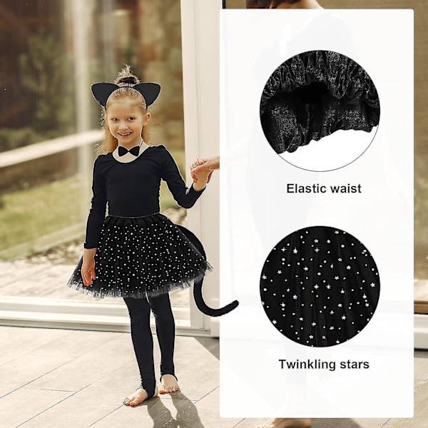 4 Dele Kattekostume, Sødt Katte Cosplay Killingeører Kattehale Butterfly Prinsesse Tutu Nederdele Dyrekostume Udklædning Til Børn Piger Børn Halloween