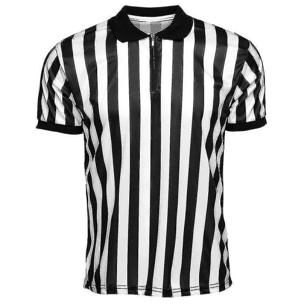 Stribet dommertrøje til mænd - Officiel dommertrøje i professionel stil med krave - T-shirt til fitness, sport, fodbold, basketball og andre sportsgrene XL
