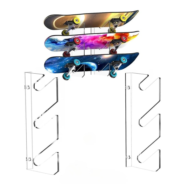 1 par Skateboard Display Rack Akryl Väggstativ Fast montering inomhus Flytande Skateboard Förvaringsfäste Vägghållare Transparent