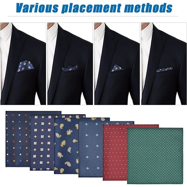 Pieces Firkantet lommetørkle for menn, Firkantet lommetørkle for menn Lommetørklær i farget stoff, 6 modeller, 22,5x22,5 cm