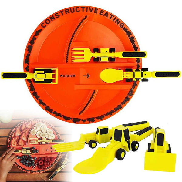 Konstruktionstema redskabssæt - Småbørn Børn Gravemaskine og Bulldozer Design Spisestel Spisetallerken og gafler Sjovt legetøj