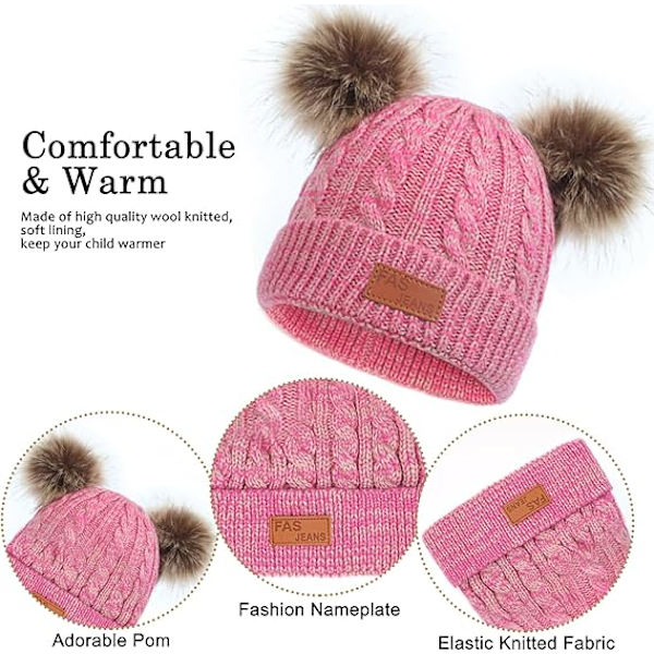 Barn Vintermössa Halsduk Vantar Set, Termisk Stickad Pom Pom Mössa Halsduk Vantar Set med Fleecefoder för Pojkar och Flickor 2-8, Barn Vinter