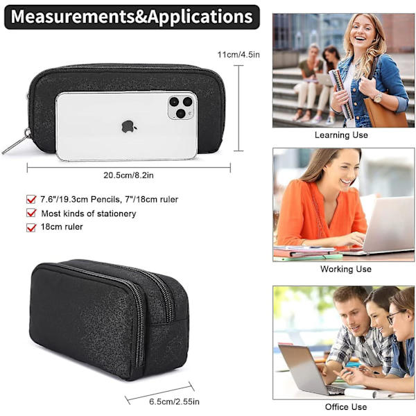 Penneetui til Studenter Piger Drenge Stor Kapacitet Voksen Pen Maker Penneetui Kontor Organizer Simpel Holdbar Multifunktionel Pennetaske Sort