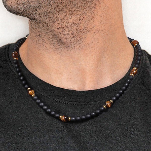 Menn Naturlig Stein Tigerøye Perler Halskjede Enkle Runde Små Perler Halskjeder Mote Yoga Strand Perlet Smykker For Homme Gaver Labradorite