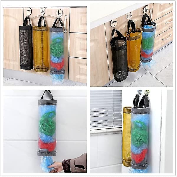 Søppelposeholder i plast, nylon, svart, gul, grå, 3 bærere
