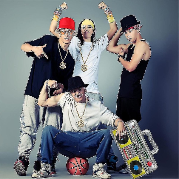 80'er 90'er Hip Hop tilbehør Kit, Festartikler Dekorationer Rapper Cosplay Rekvisitter Outfit Sæt