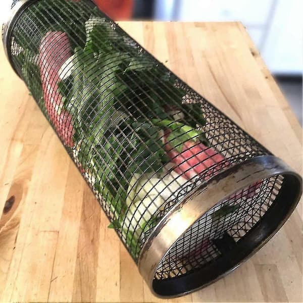 Cylinder Grillkurv Rustfrit Stål Grillnet Grøntsager Kød Bbq Kurv Small Size 20cm