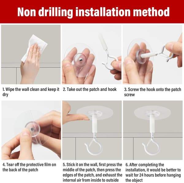 Self-adhesive ceiling hooks, no nails needed; suitable for hanging lamps, lanterns, etc.; pack of 4.