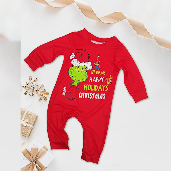 Perheen Matching-Pyjamat Lapsille, Vauvoille & Aikuisten - Grinch-Painatus Jouluteema Vauvoille Infants 9-12M