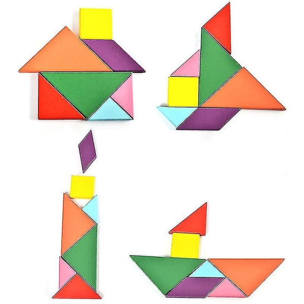 Träblock Pussel Hjärnträningsleksak för barn Baby Slät yta Färgglad 3d Tangram sticksåg