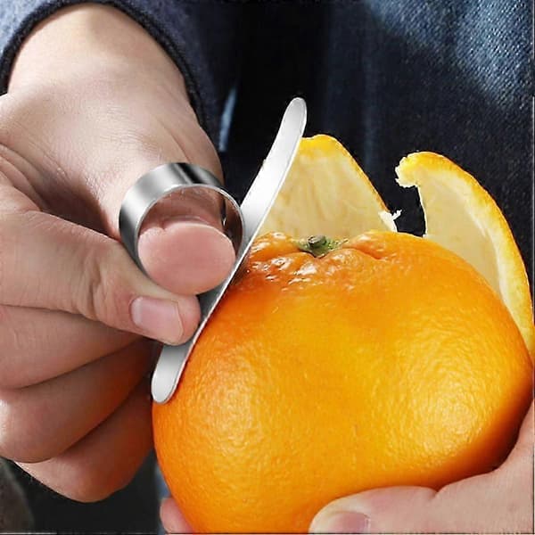 1 sett 4 stk. appelsinskrellere i rustfritt stål, ergonomiske ringfruktskrellere (sølv) - S