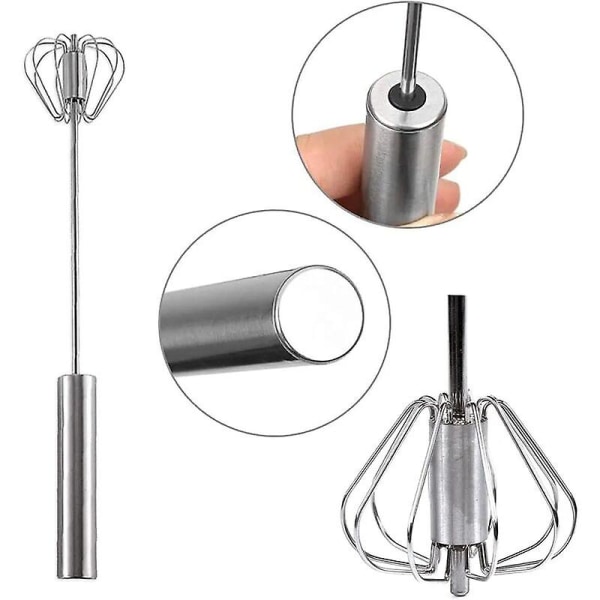 Biter av eggehviter, rustfritt stål multifunksjonell halvautomatisk eggehviter, melkeeggehviter, roterende eggehviter for kjøkkenredskaper (25,5 cm + 31 cm)