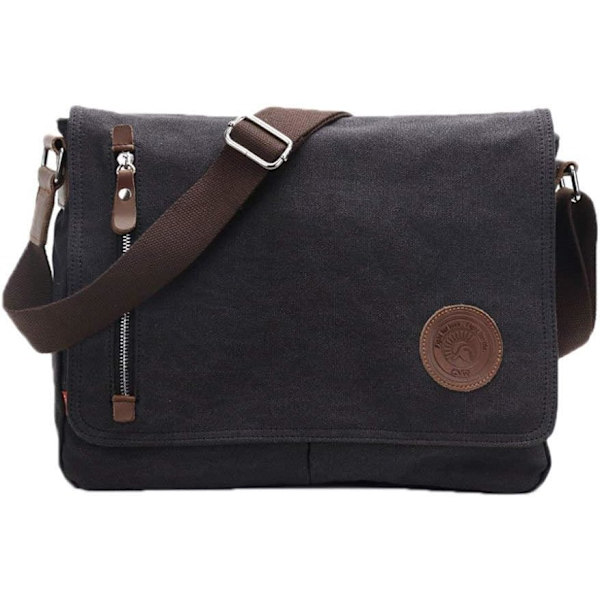 Laptopväska 14 tum Herr Vintage Casual Fashion Canvas Messenger Bags Portfölj Crossbody Enkelsidig axelväska   36,8 x 7,6 x 29 cm, Svart