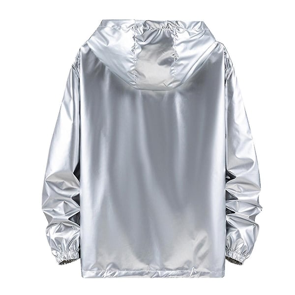 Sliktaa Miesten Kiiltävä Vedenpitävä Hupullinen Takki Silver 3XL
