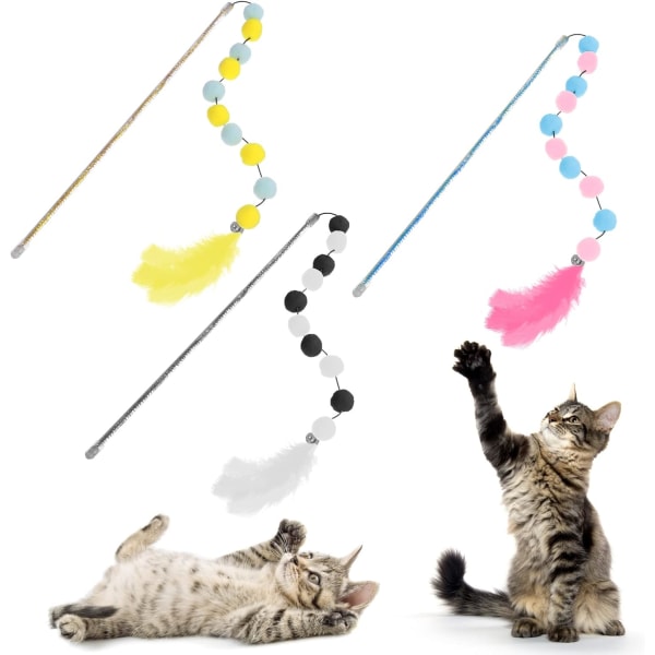 Pack Cat Wands - Interaktive fjærleker med klokke for innekatter - Morsomme katteleker Katteleker for lek og trening