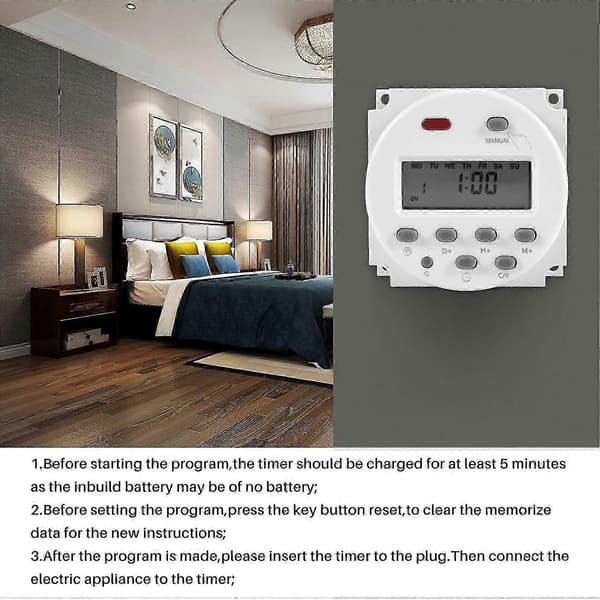 LCD Digital Kontrol Strøm Programmerbar Timer DC 12V 16A Tidsrelæafbryder Udgave 0627