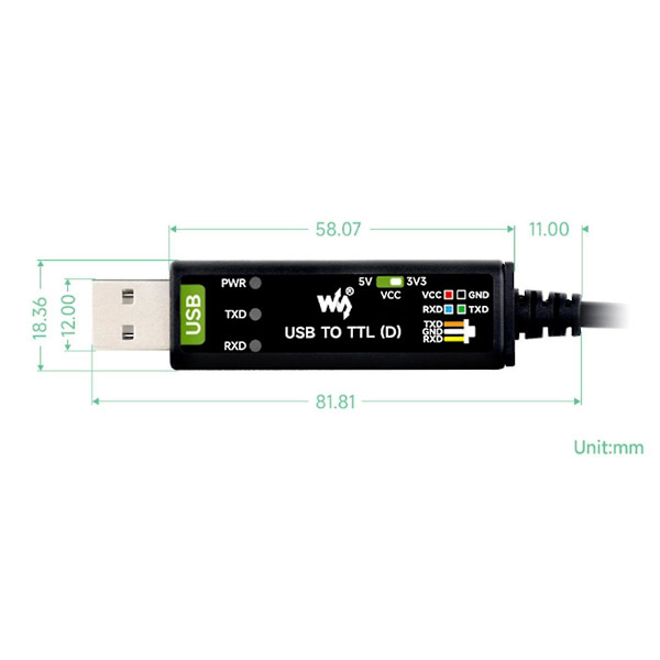 Industriel USB til TTL (D) Seriel Modul Kabel FT232RNL 300bps-3Mbps til 5 Seriel Port Debugging Modul Black