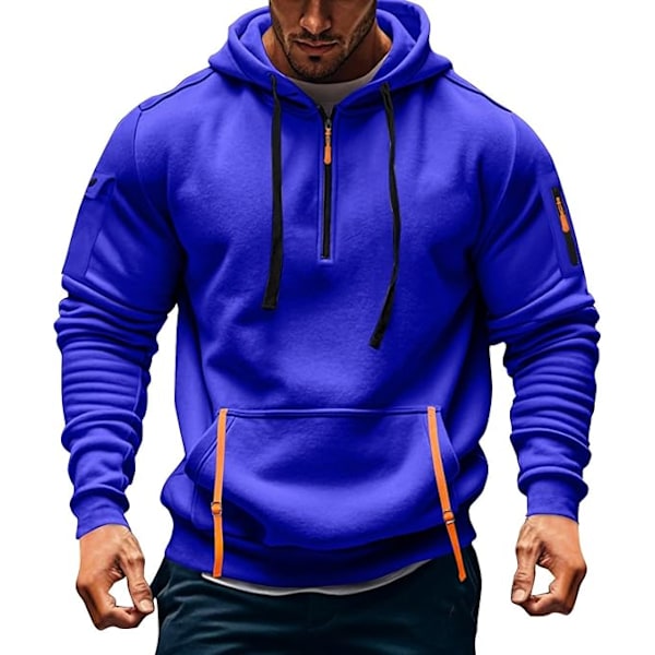 Hættetrøjer til mænd Kvart Zip Trøje Taktisk Sweatshirt Vintage Langærmet Casual Mode Hættetrøje Med Lommer L
