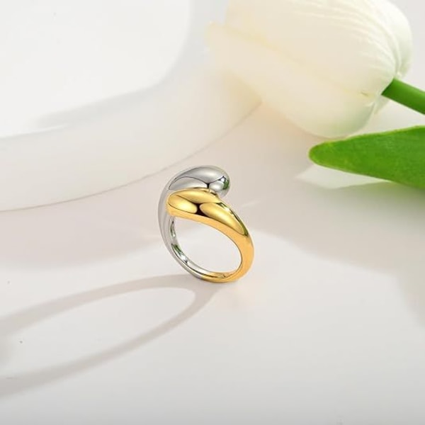 Kraftige Åbne Ringe til Kvinder Guld Sølv Justerbare Dome Dråbeformede Ringe Dristige Tykke Statement Ringe Simple Stabelbare Båndringe