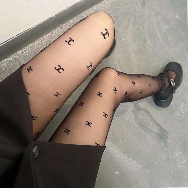 Double Letter CC läpinäkyvät ohuet sukkahousut verkkosukat Seksikkäät sukat sukkahousut Party Club mustat sukkahousut F