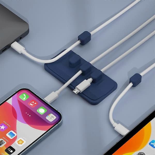 Kabelstyring, Magnetisk Kabelholder, Multipurpose Ledningsholder til Skrivebord, 5 Clips til Lightning Kabler, USB C Kabler