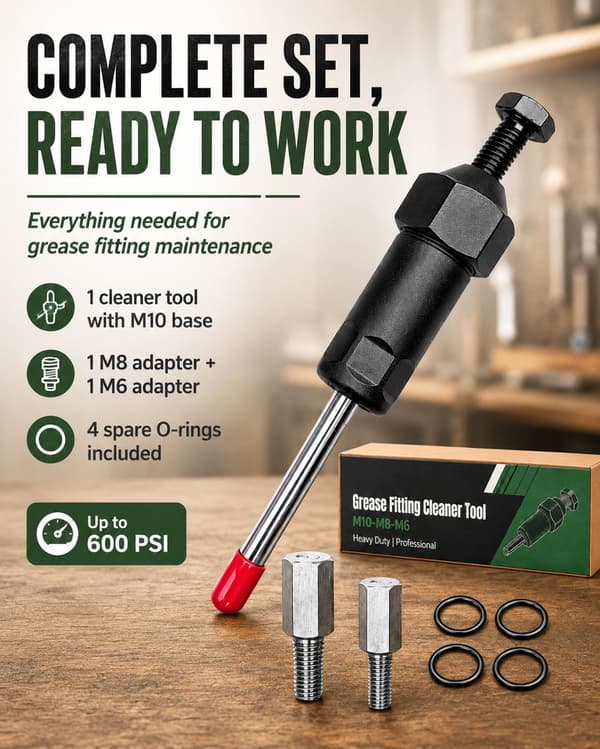 Kraftig smøreniplerenser 600 PSI M6 M8 M10 adaptere Long-B#