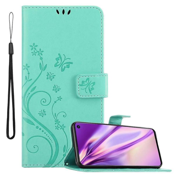 Samsung Galaxy S10 4G Mobiltelefon Deksel Etui - med Blomstermønster og Stativfunksjon og Kortlomme FLORAL TURQUOISE Galaxy S10 4G