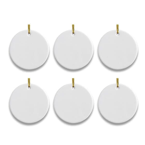 6/12 stk. Jule-sublimering-blank keramisk anheng Hvit rund keramisk hengepynt med gull 6pcs
