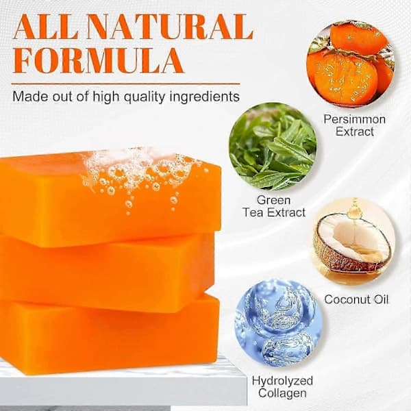 3-pack persimmon soap, handmade bath soap, removes body odor, natural deodorizing and moisturizing organic cleanser.