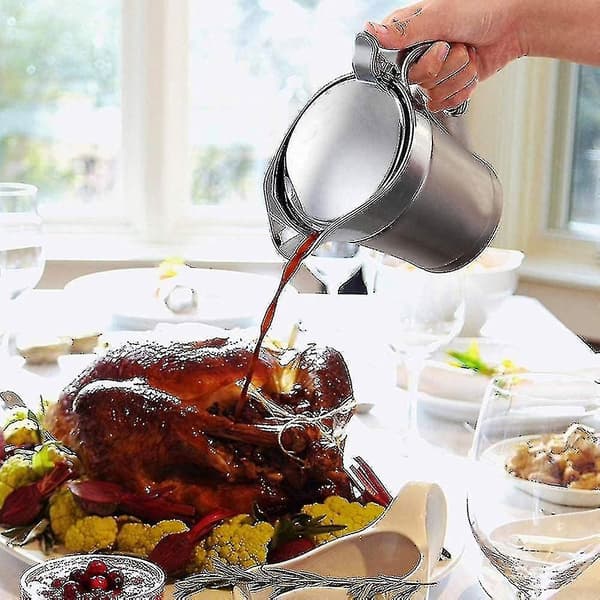 Premium Termokande til Sovs i Rustfrit Stål, Dobbeltisoleret Elegant Sølv Termokande til Sovs, Saucekande, Perfekt til Middagsselskaber