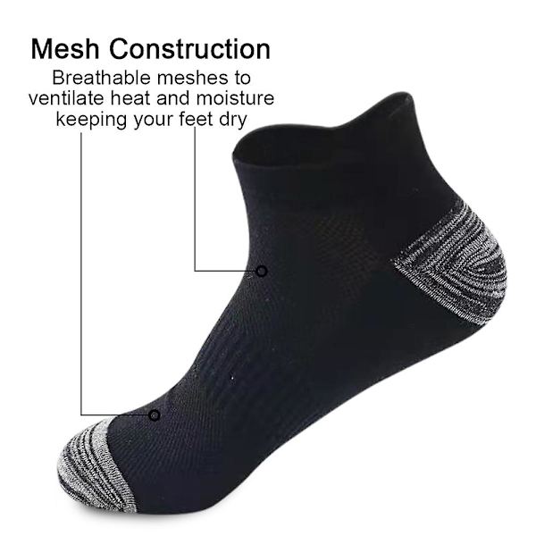 5 par strumpor herr sommar mesh båtstrumpor öronlyftning anti-drop häl bomullsstrumpor andningsbara strumpor black