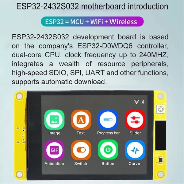 ESP32 til LVGL WIFI+Bluetooth Udviklingskort 3.5In 320x480 RGB Smart Display Skærm LCD TFT Modul Kapacitiv Yellow