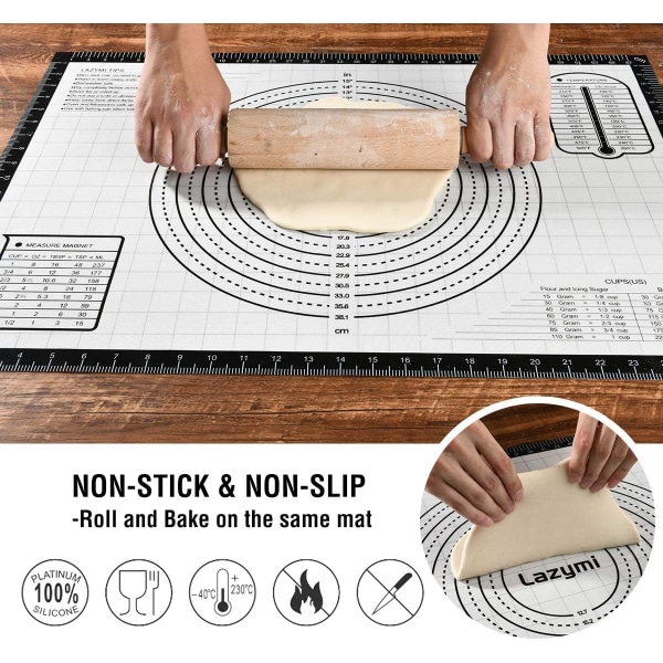 Liukumaton silikoninen leivinmatto, tarttumaton taikinapelti, mitat 71 x 51 cm, uunimatto pizzalle/keksille/taikinalle, silikonilevy, (musta)