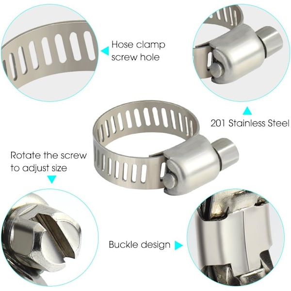 20 stk slangeklemmer 10-16mm justerbare rustfrie stålslangeklemmer ormeklemme rørklemmer