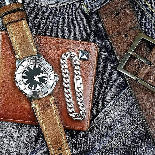 Herr armband i antik silver, fashion retro titanstål enkelt sexkantigt platt denim armband