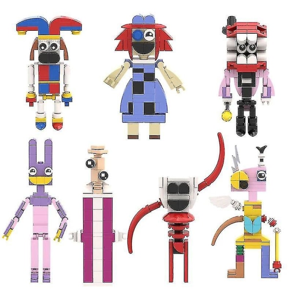 7st fantastiska digitala cirkusbyggstenar Jax Game Anime Bricks Collection Tecknad modell Leksaker Barn Utbildningspresenter