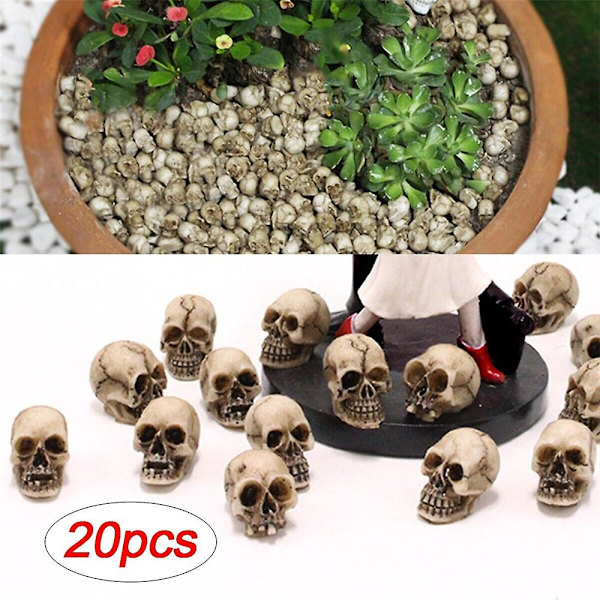 20 st/set Halloween Mini Skulls Realistiska Skulls Miniatyr Harts Human Skelett Huvud Skalle För Vas Bar Hem Tabell Dekor